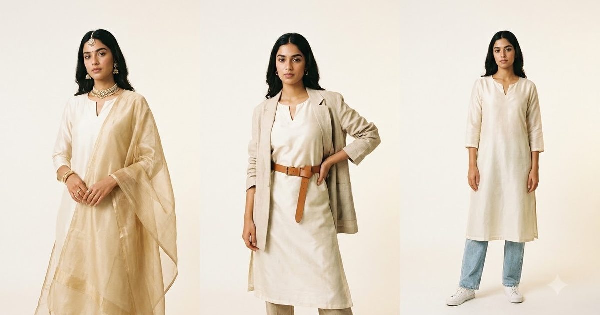 Ek kurta teen tarah se styled — anarkali, belted look aur jeans ke saath