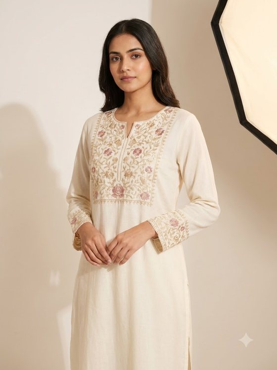 Floral Embroidered Cotton Kurti