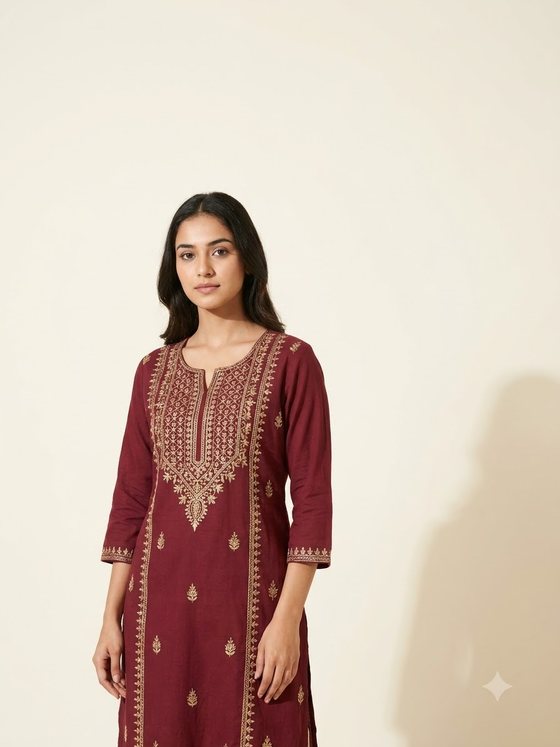 Embroidered Maroon Kurti